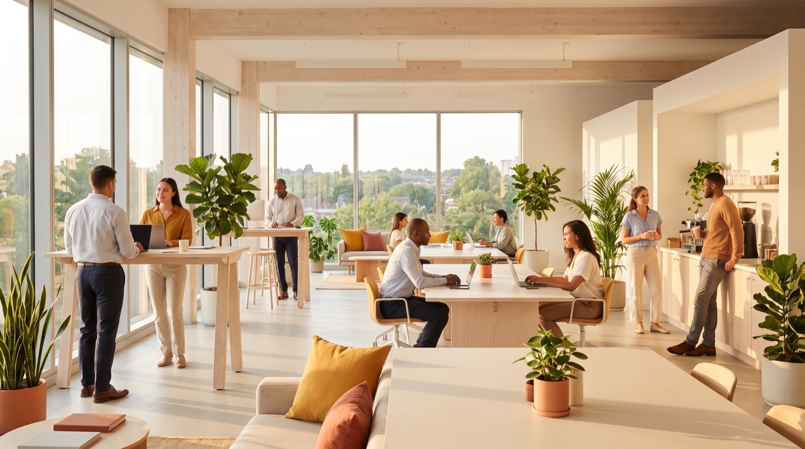A bright open-plan office floor